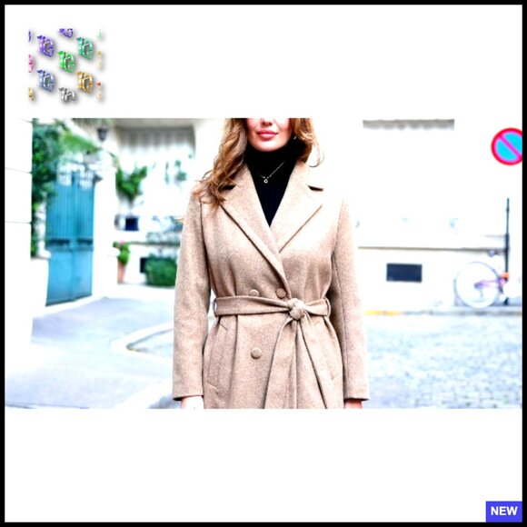 Wool Pea Coat Double Breasted Long Overcoat Trench Classic Elegant Winter - Picture 7 of 7